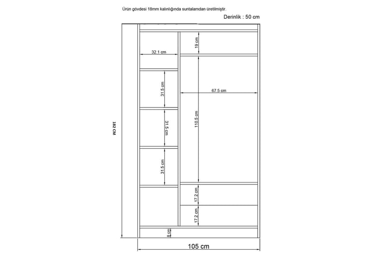 Hananiah Garderobe med Spejl 105x182 cm - Hvid - Opbevaring - Tøjopbevaring - Garderobeskabe