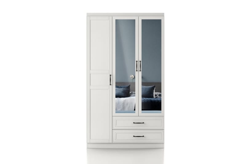 Hananiah Garderobe med Spejl 105x210 cm - Hvid - Opbevaring - Tøjopbevaring - Garderobeskabe