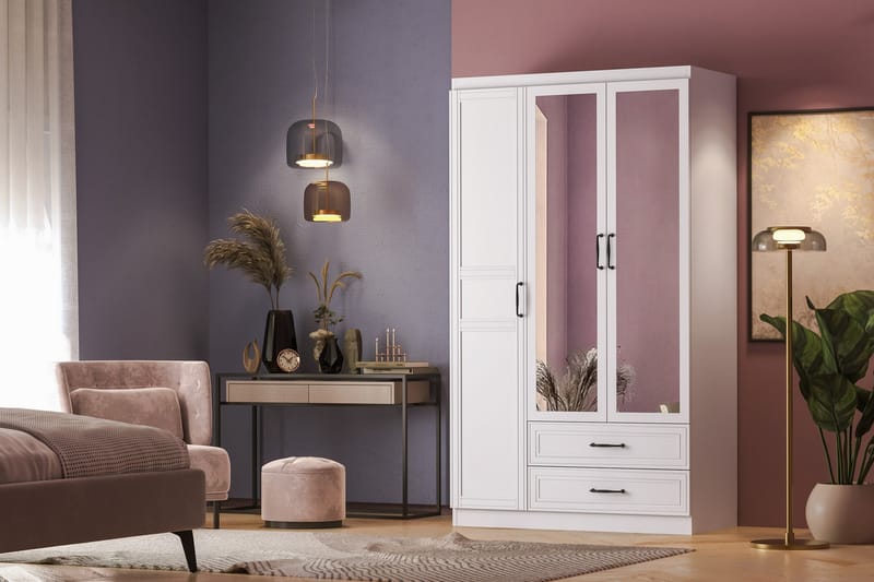 Hananiah Garderobe med Spejl 105x210 cm - Hvid - Opbevaring - Tøjopbevaring - Garderobeskabe