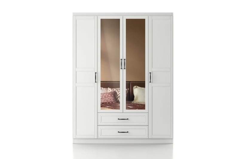 Hananiah Garderobe med Spejl 140x182 cm - Hvid - Opbevaring - Tøjopbevaring - Garderobeskabe