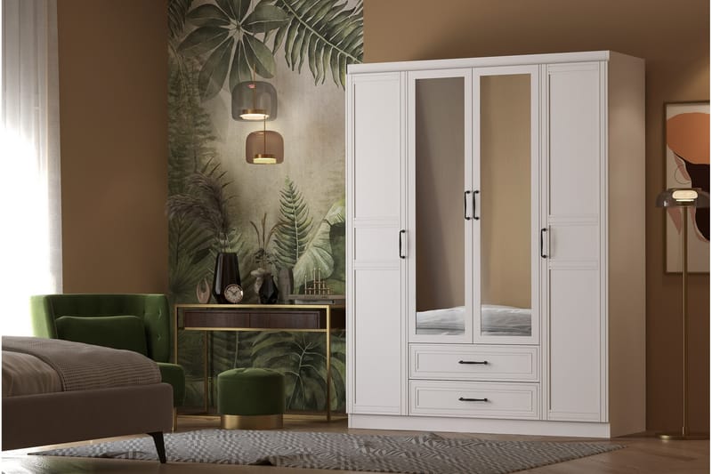 Hananiah Garderobe med Spejl 140x182 cm - Hvid - Opbevaring - Tøjopbevaring - Garderobeskabe