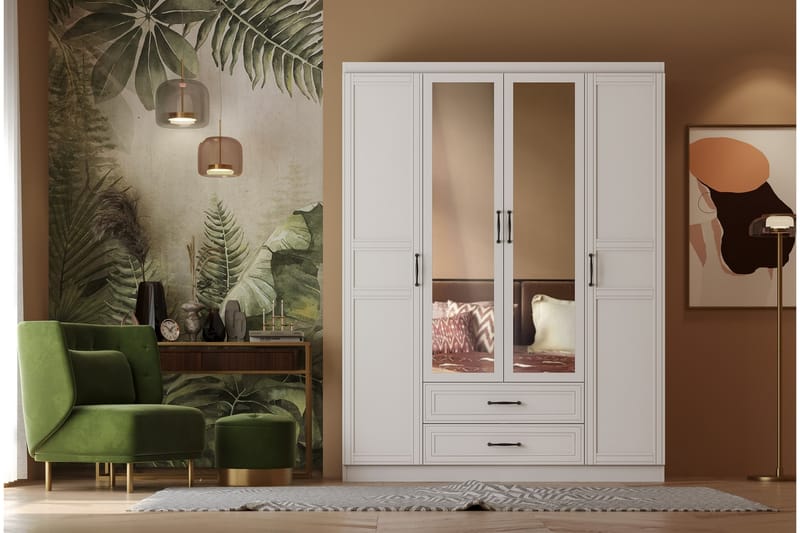 Hananiah Garderobe med Spejl 140x182 cm - Hvid - Opbevaring - Tøjopbevaring - Garderobeskabe