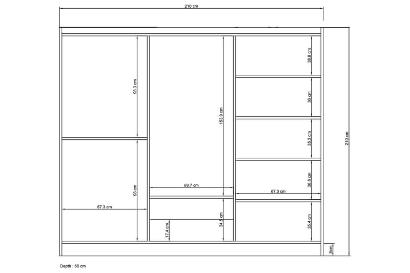 Hananiah Garderobe med Spejl 210x210 cm - Hvid - Opbevaring - Tøjopbevaring - Garderobeskabe