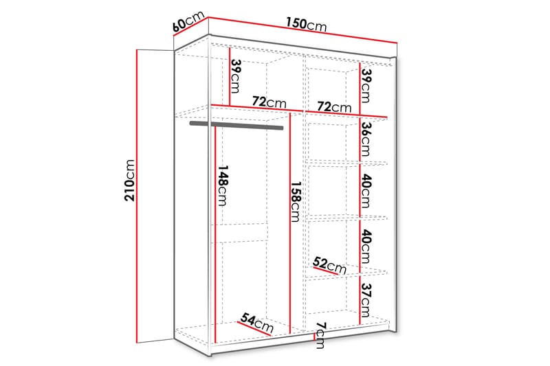 Haparanda Garderobe med Spejl 150 cm - Hvid - Opbevaring - Tøjopbevaring - Garderobeskabe