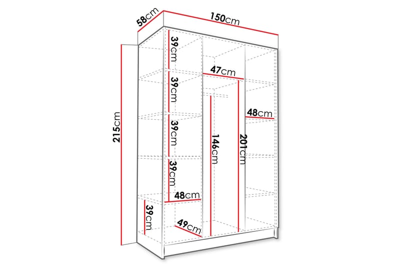 Herrljunga Garderob 150 cm - Sort - Opbevaring - Tøjopbevaring - Garderobeskabe