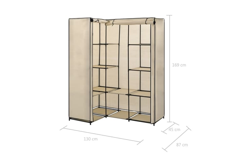 Hjørneklædeskab 130 X 87 X 169 Cm Cremefarvet - Creme - Opbevaring - Tøjopbevaring - Garderobeskabe - Hjørnegarderobe