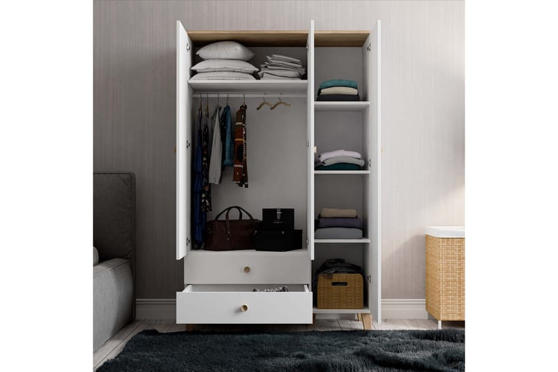 Huddy Garderobe 120x191,8 cm - Eg/Hvid - Opbevaring - Tøjopbevaring - Garderobeskabe