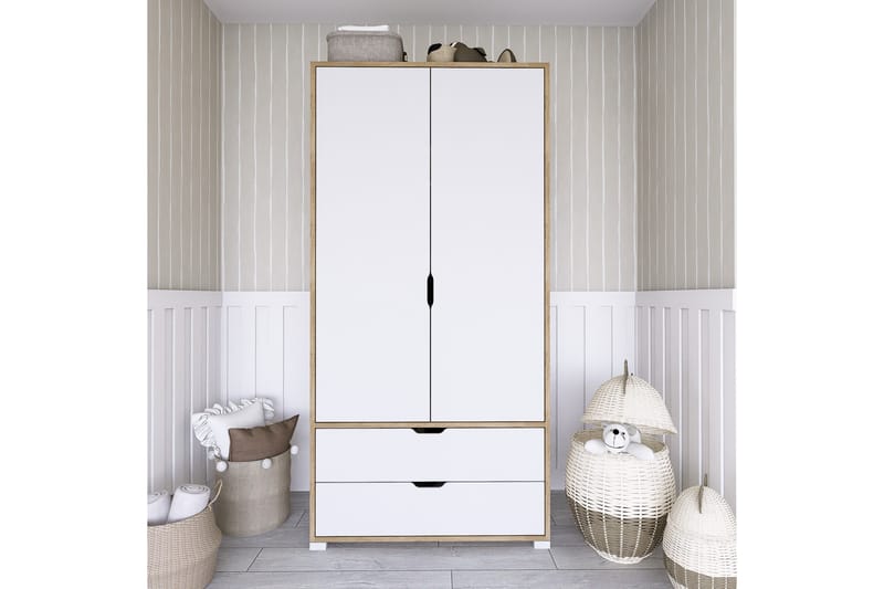 Hurst Garderobe 90x183 cm - Lysbrun/Hvid - Opbevaring - Tøjopbevaring - Garderobeskabe