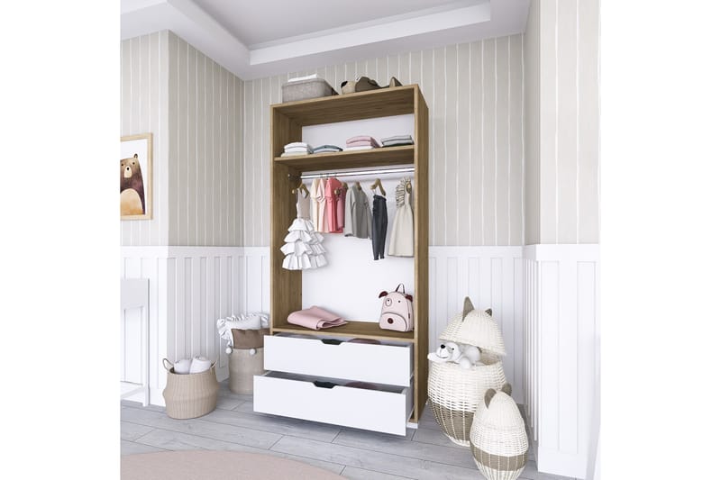 Hurst Garderobe 90x183 cm - Lysbrun/Hvid - Opbevaring - Tøjopbevaring - Garderobeskabe