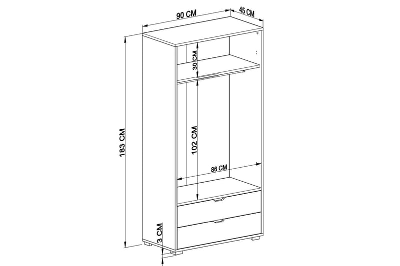 Hurst Garderobe 90x183 cm - Lysbrun/Hvid - Opbevaring - Tøjopbevaring - Garderobeskabe