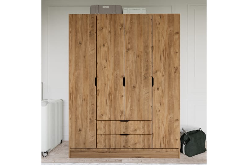 Hurtado Garderobe 140x182 cm - Valnød - Opbevaring - Tøjopbevaring - Garderobeskabe