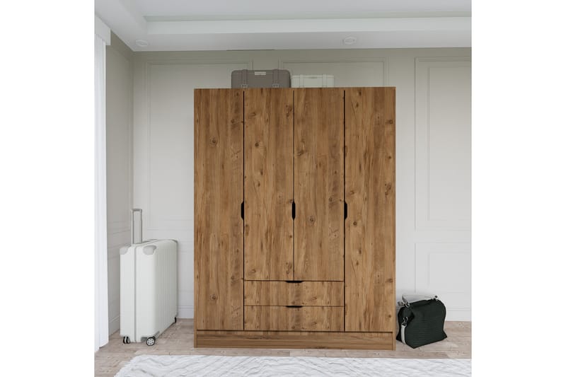 Hurtado Garderobe 140x182 cm - Valnød - Opbevaring - Tøjopbevaring - Garderobeskabe