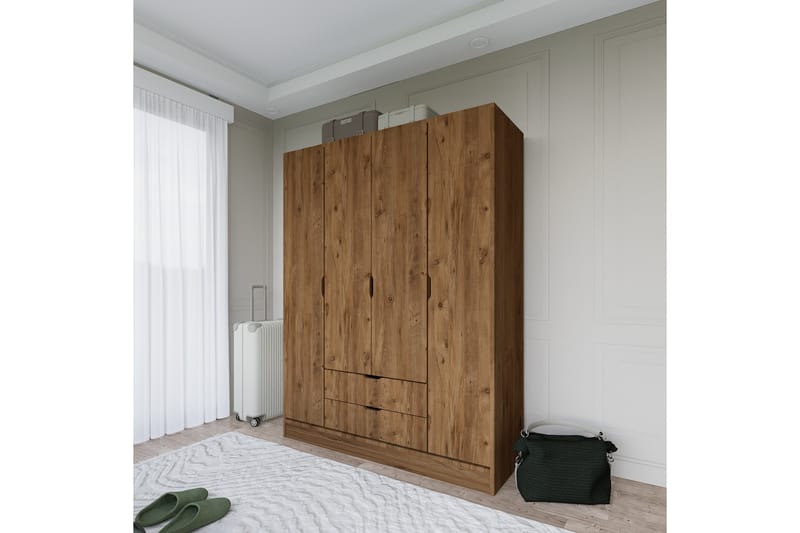 Hurtado Garderobe 140x182 cm - Valnød - Opbevaring - Tøjopbevaring - Garderobeskabe