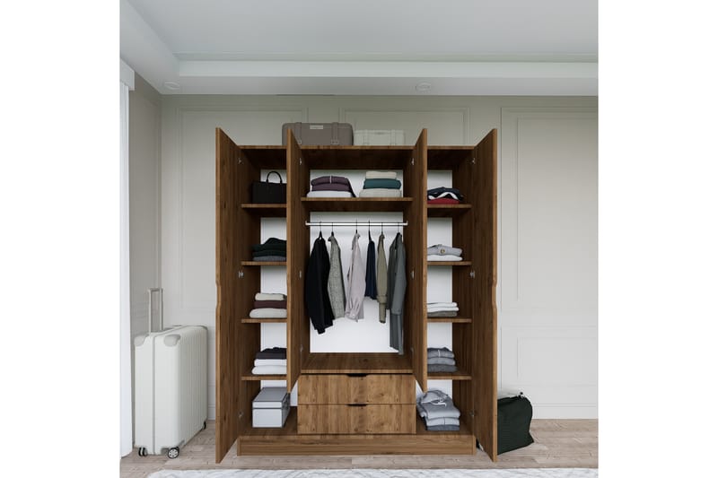 Hurtado Garderobe 140x182 cm - Valnød - Opbevaring - Tøjopbevaring - Garderobeskabe