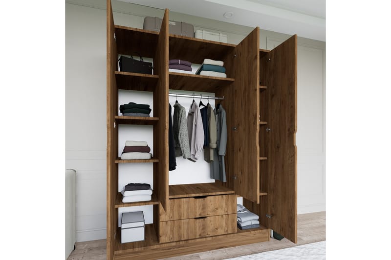 Hurtado Garderobe 140x182 cm - Valnød - Opbevaring - Tøjopbevaring - Garderobeskabe