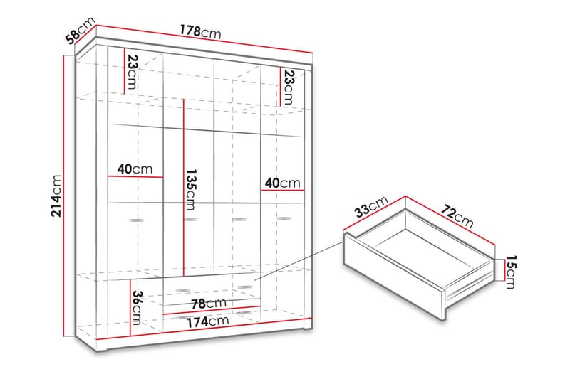 Indianapolis garderobe 178x58x214 cm - Opbevaring - Tøjopbevaring - Garderobeskabe