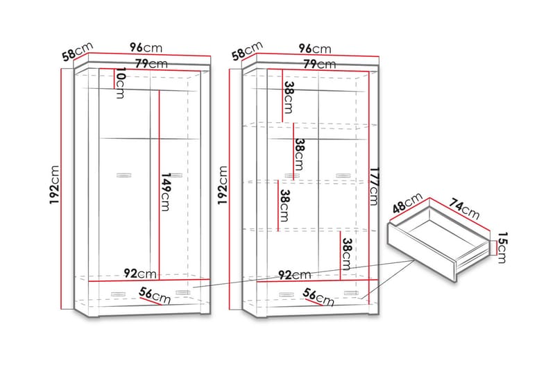 Indianapolis garderobe 96x58x192 cm - Opbevaring - Tøjopbevaring - Garderobeskabe