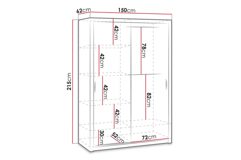 Julissa Garderobe 150 cm med Spejl - Hvid - Opbevaring - Tøjopbevaring - Garderobeskabe