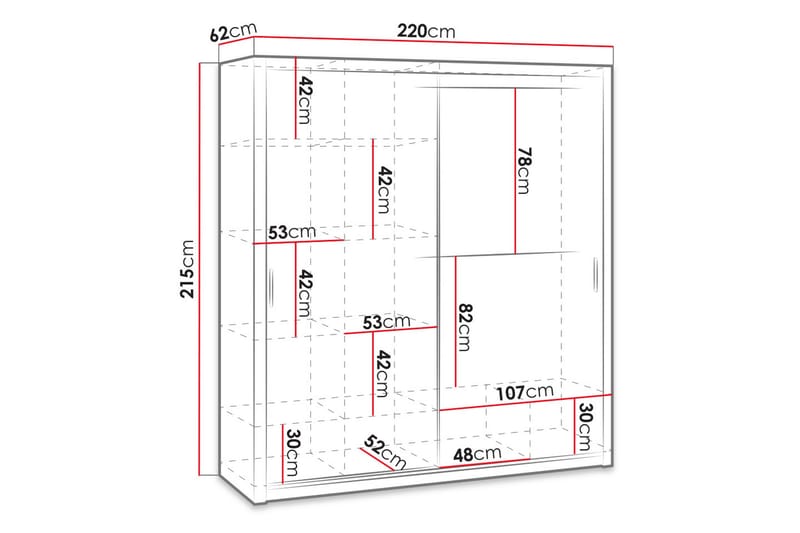 Julissa Garderobe 220 cm med Spejl - Gylden Natur - Opbevaring - Tøjopbevaring - Garderobeskabe