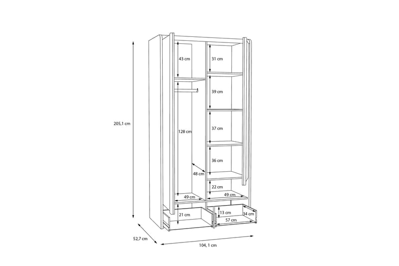 Koziakas Garderobe 53x105 cm - Grå/Hvid/Gul - Opbevaring - Tøjopbevaring - Garderobeskabe