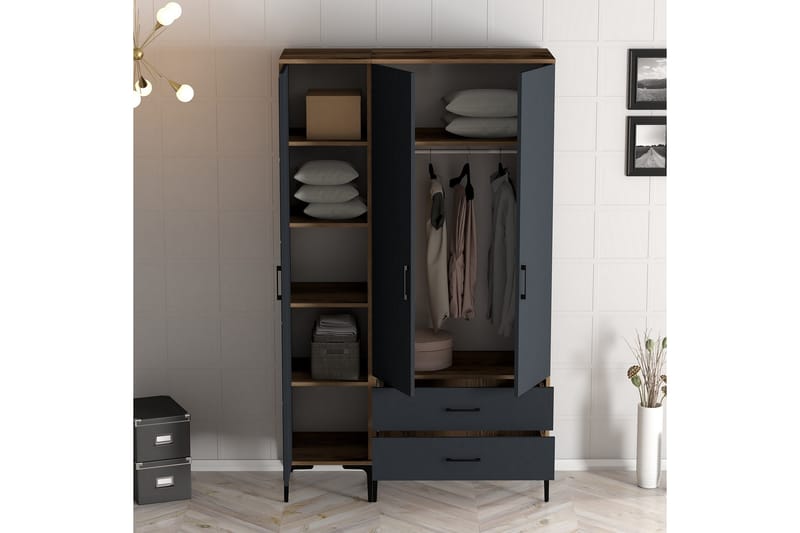 Kumsal Garderobe 120 cm - Antracit - Opbevaring - Tøjopbevaring - Garderobeskabe