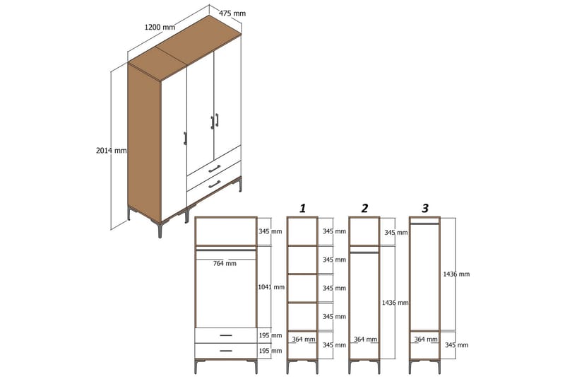 Kumsal Garderobe 120 cm - Antracit - Opbevaring - Tøjopbevaring - Garderobeskabe