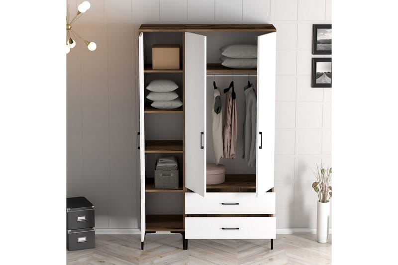 Kumsal Garderobe 120 cm - Brun/Hvid - Opbevaring - Tøjopbevaring - Garderobeskabe