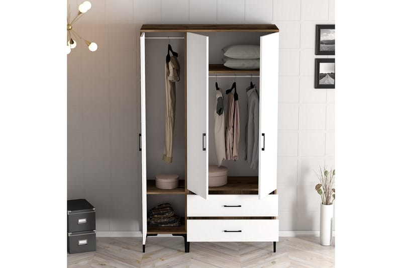 Kumsal Garderobe 120 cm - Brun/Hvid - Opbevaring - Tøjopbevaring - Garderobeskabe