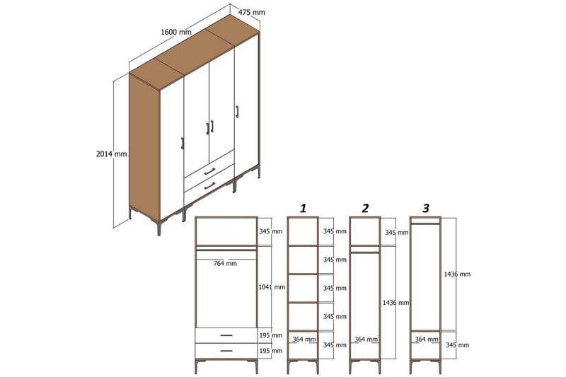 Kumsal Garderobe 160 cm - Antracit - Opbevaring - Tøjopbevaring - Garderobeskabe