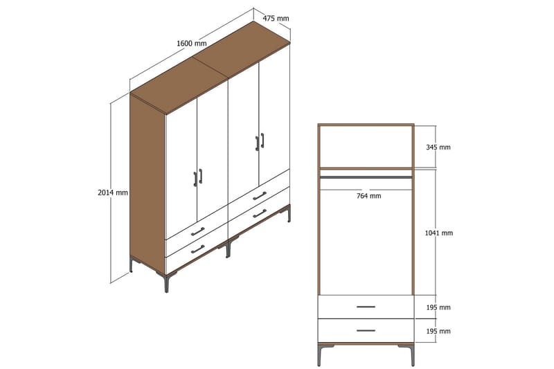 Kumsal Garderobe 160 cm - Antracit - Opbevaring - Tøjopbevaring - Garderobeskabe