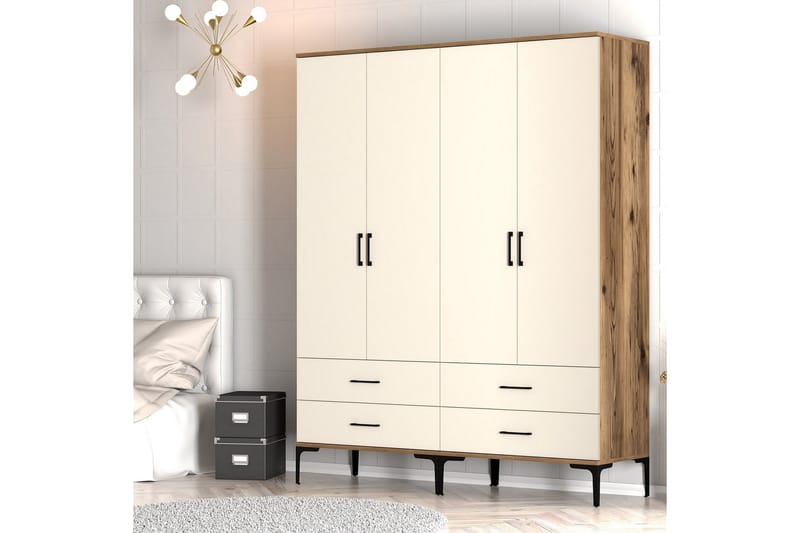 Kumsal Garderobe 160 cm - Cream - Opbevaring - Tøjopbevaring - Garderobeskabe