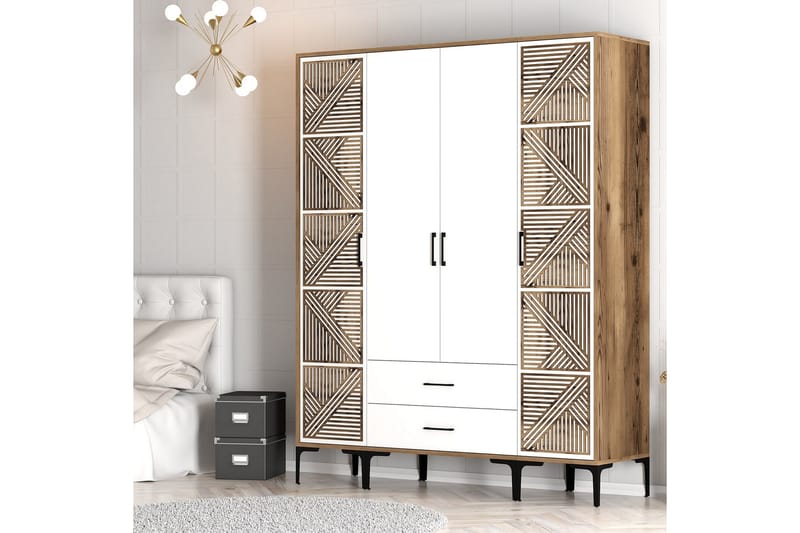 Kumsal Garderobe 160 cm - Hvid/Brun - Opbevaring - Tøjopbevaring - Garderobeskabe