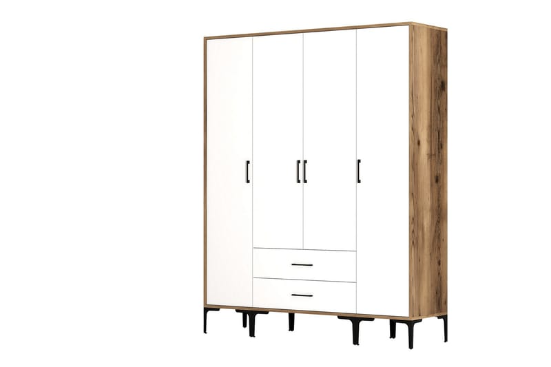 Kumsal Garderobe 160 cm - Hvid/Brun - Opbevaring - Tøjopbevaring - Garderobeskabe