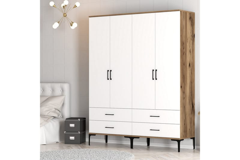 Kumsal Garderobe 160 cm - Hvid/Brun - Opbevaring - Tøjopbevaring - Garderobeskabe