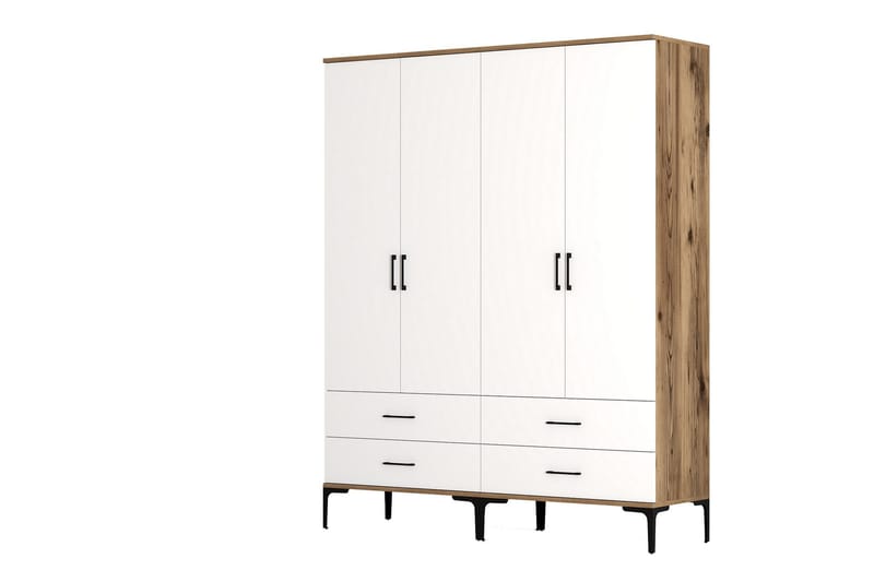 Kumsal Garderobe 160 cm - Hvid/Brun - Opbevaring - Tøjopbevaring - Garderobeskabe