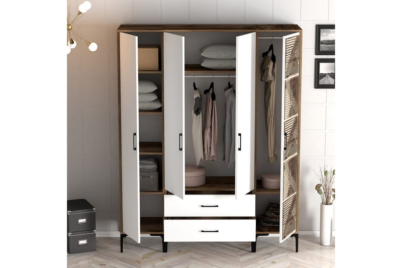 Kumsal Garderobe 160 cm - Hvid/Brun - Opbevaring - Tøjopbevaring - Garderobeskabe