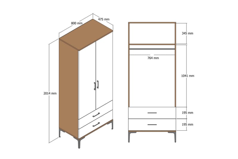 Kumsal Garderobe 80 cm - Antracit - Opbevaring - Tøjopbevaring - Garderobeskabe