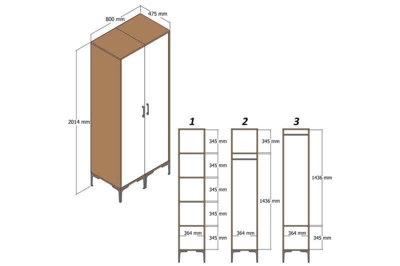 Kumsal Garderobe 80 cm - Antracit - Opbevaring - Tøjopbevaring - Garderobeskabe