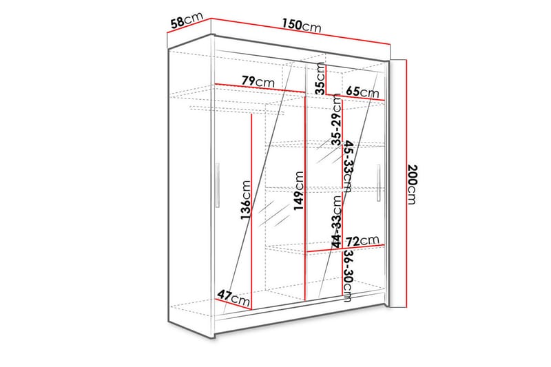 Leila Garderobe med Spejl 150x200 cm - Beige - Opbevaring - Tøjopbevaring - Garderobeskabe