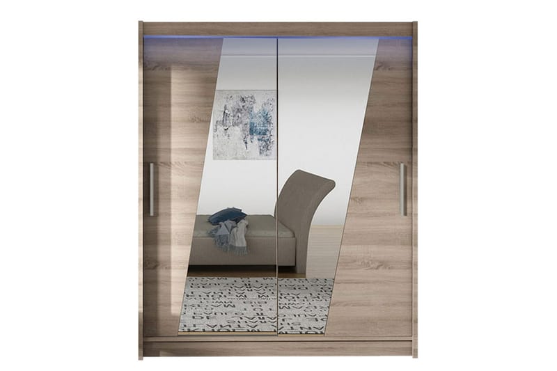 Leila Garderobe med Spejl 150x200 cm - Beige - Opbevaring - Tøjopbevaring - Garderobeskabe