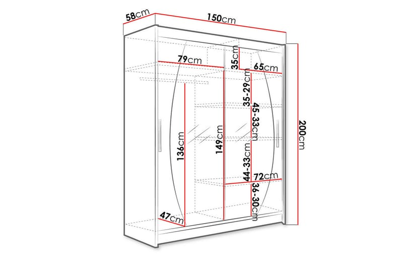 Leila Garderobe med Spejl 150x200 cm - Beige - Opbevaring - Tøjopbevaring - Garderobeskabe