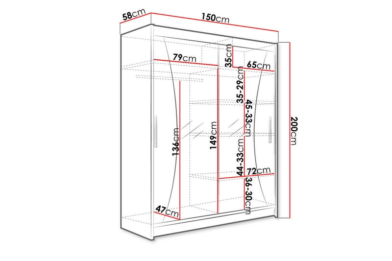 Leila Garderobe med Spejl 150x200 cm - Beige - Opbevaring - Tøjopbevaring - Garderobeskabe