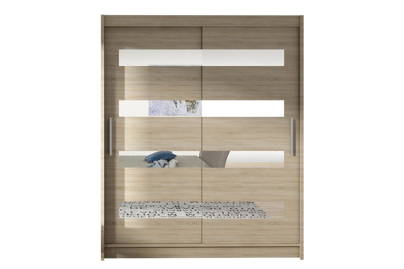 Leila Garderobe med Spejl 150x200 cm - Beige - Opbevaring - Tøjopbevaring - Garderobeskabe