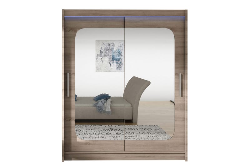 Leila Garderobe med Spejl 150x200 cm - Beige - Opbevaring - Tøjopbevaring - Garderobeskabe