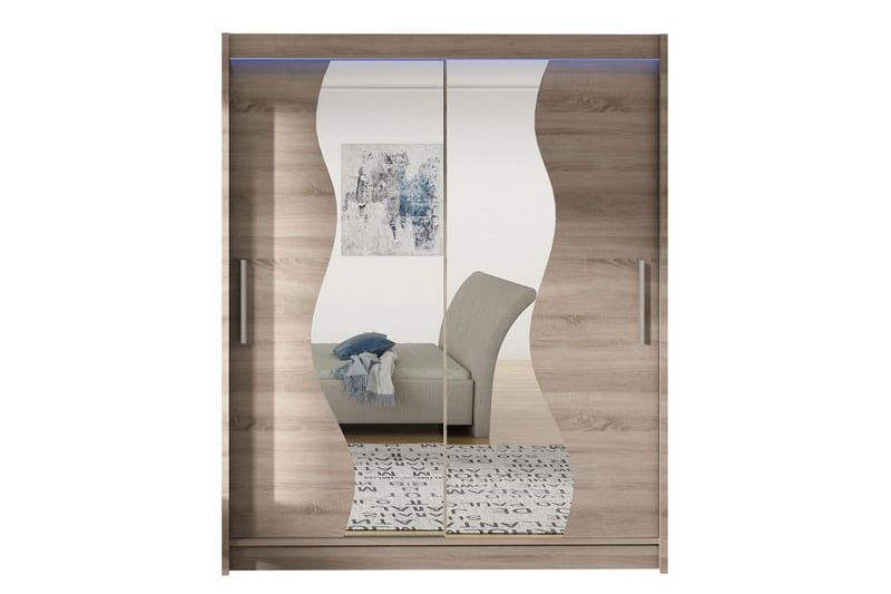 Leila Garderobe med Spejl 150x200 cm - Beige - Opbevaring - Tøjopbevaring - Garderobeskabe