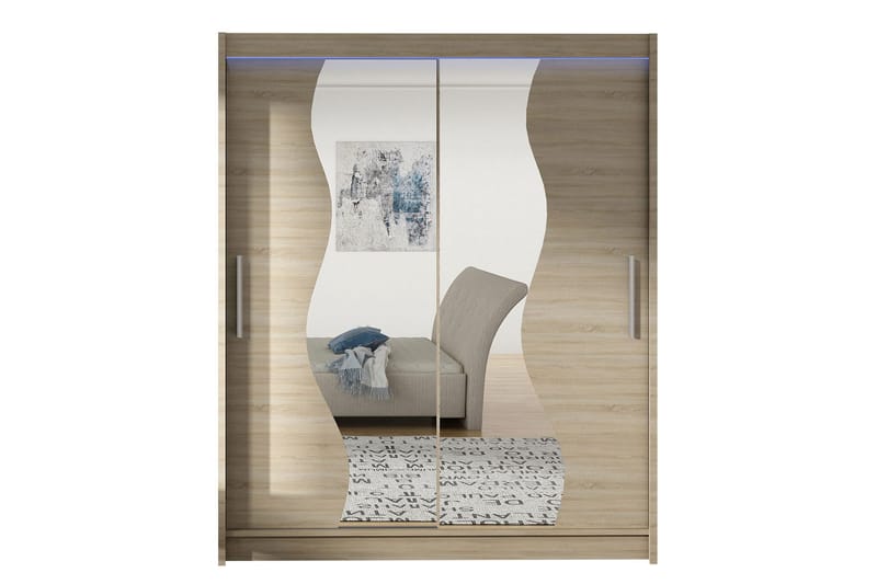 Leila Garderobe med Spejl 150x200 cm - Beige - Opbevaring - Tøjopbevaring - Garderobeskabe