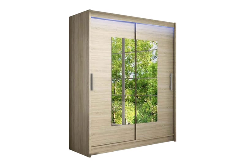 Leila Garderobe med Spejl 150x200 cm - Beige - Opbevaring - Tøjopbevaring - Garderobeskabe