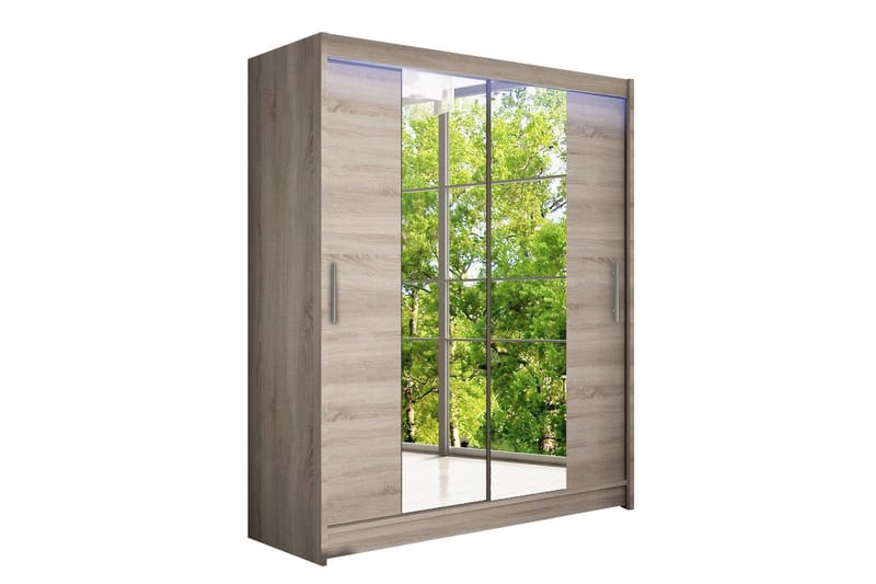 Leila Garderobe med Spejl 150x200 cm - Beige - Opbevaring - Tøjopbevaring - Garderobeskabe