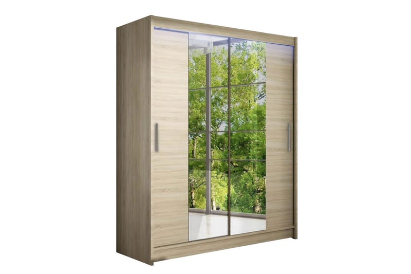 Leila Garderobe med Spejl 150x200 cm - Beige - Opbevaring - Tøjopbevaring - Garderobeskabe