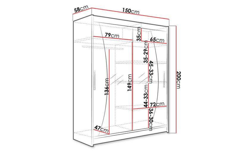 Leila Garderobe med Spejl 150x200 cm - Hvid - Opbevaring - Tøjopbevaring - Garderobeskabe